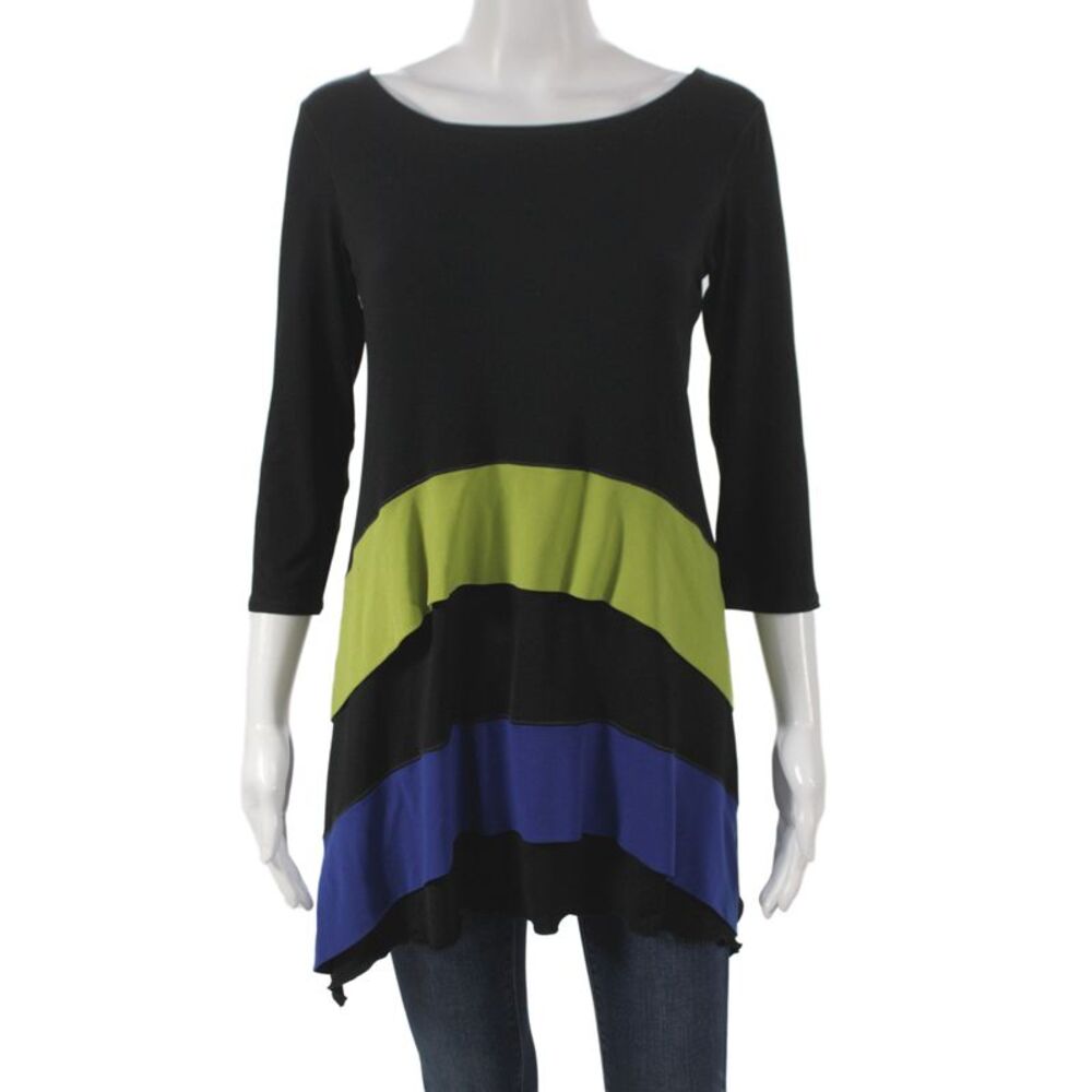 Evo Vorro Women Tunic Scoop Neck Colorblock Black 3/4 Sleeve Size S